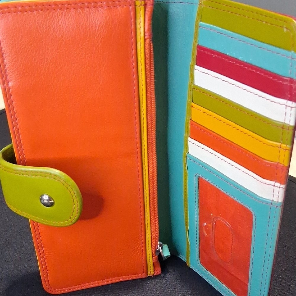 Vibrant Orange and Green Bifold Wallet with Modern Design